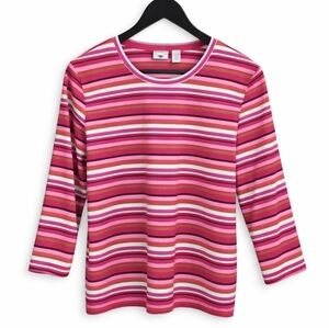 Caribbean Joe Pink Striped Long Sleeve Spandex Blend Tee Sz Lg